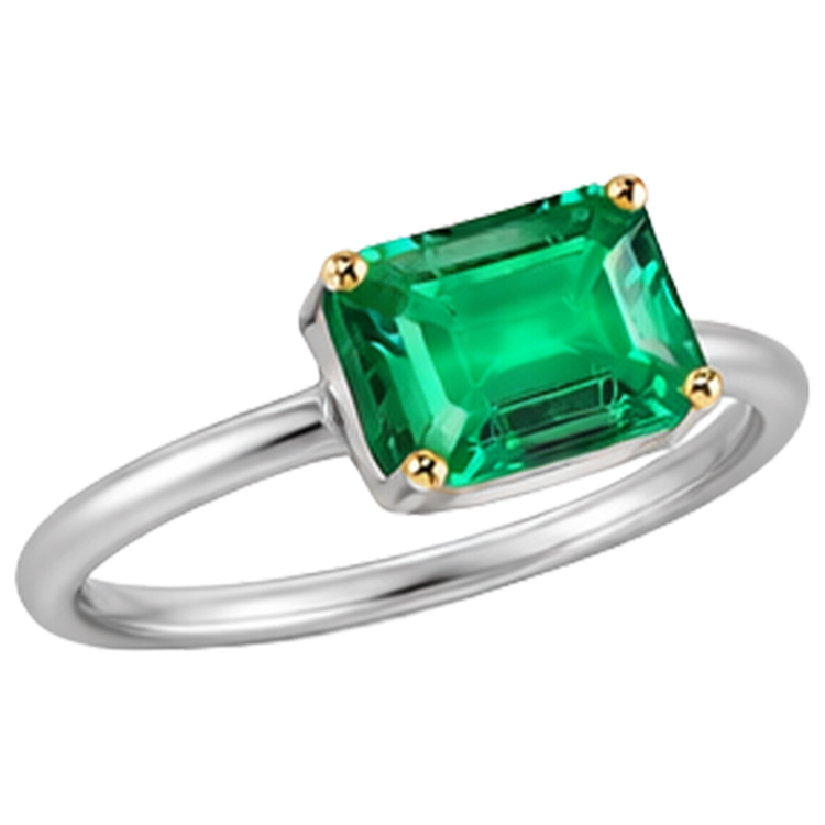 Bague Pierre Précieuse Or Deux Tons 14 Carats avec Émeraude Colombienne – vue d'angle