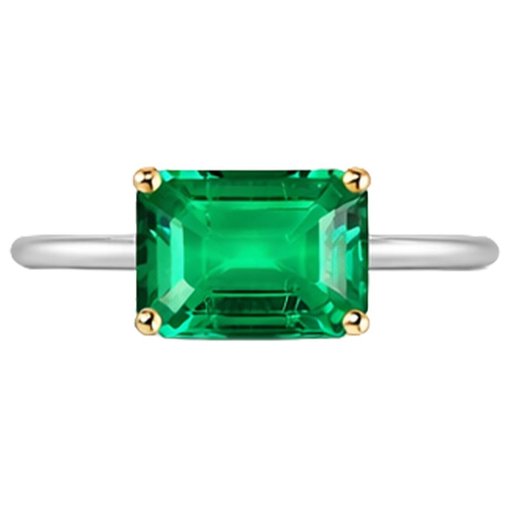 Émeraude Colombienne Bague Pierre Précieuse 2 carats Or Deux Tons 14 Carats – vue de profil