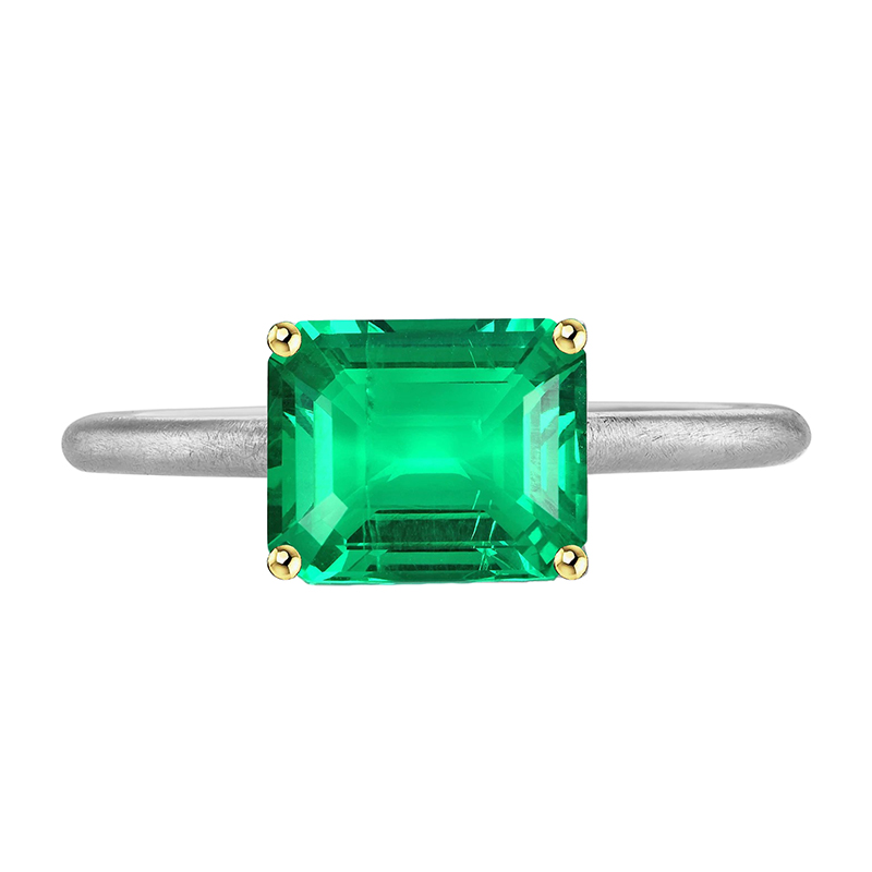 Bague Pierre Précieuse Or Deux Tons 14 Carats avec Émeraude Colombienne – vue principale
