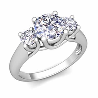 Three Stone 1.75 Carats Réel Diamonds Wedding Ring White Gold 14K New