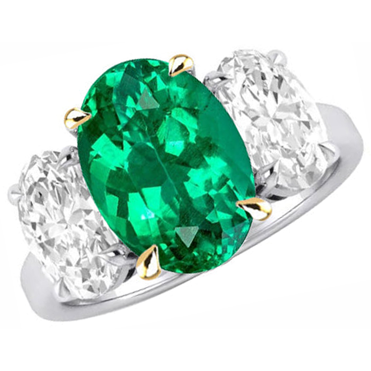 Émeraude Bague Pierre de Couleur 4 carats Or 14K Bicolore – vue de côté