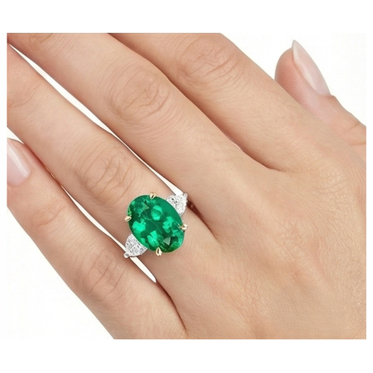 Élégant Émeraude Colombienne Bague avec Gemme 4 carats – vue détaillée