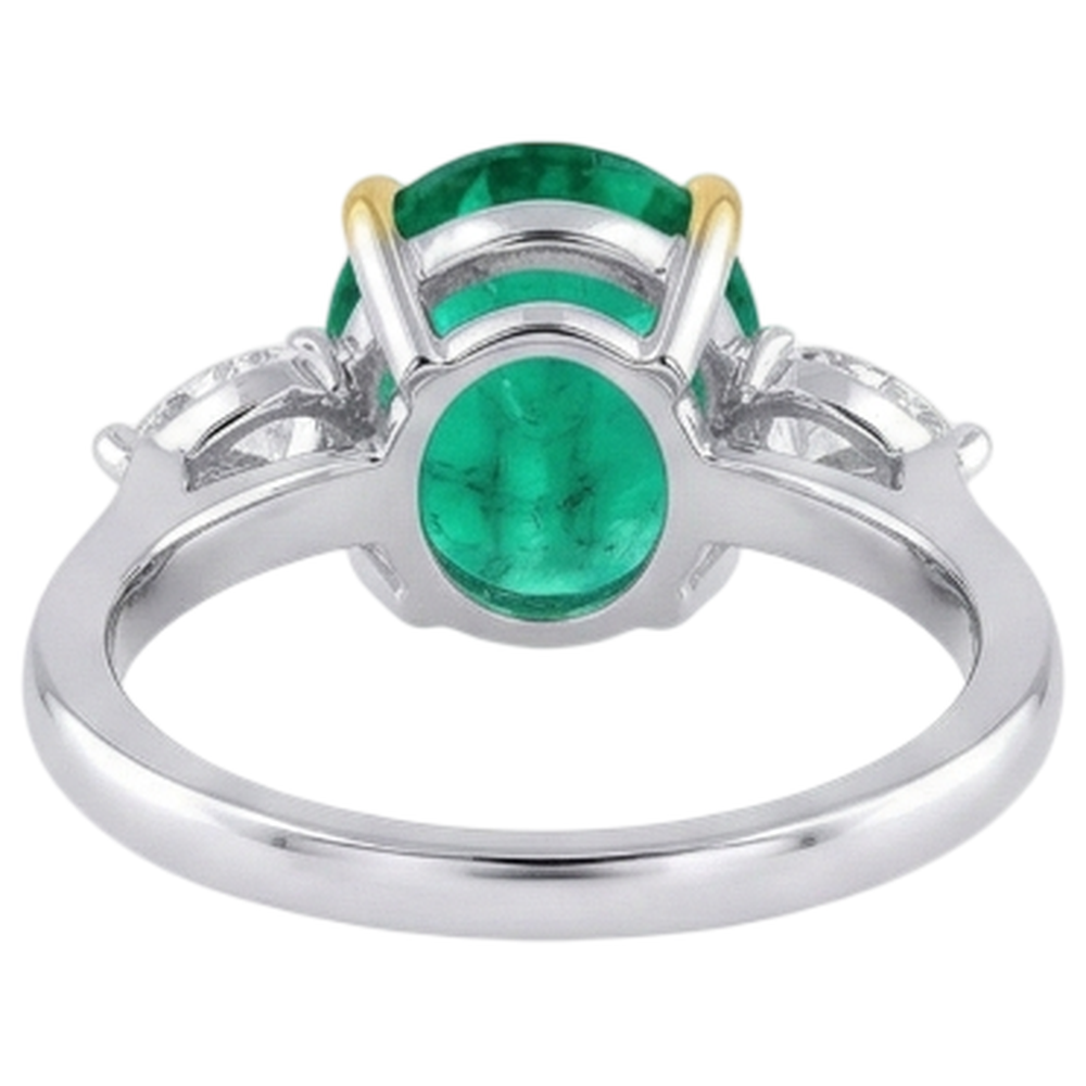 Bague avec Gemme Or 14K Bicolore avec Émeraude Colombienne – vue arrière