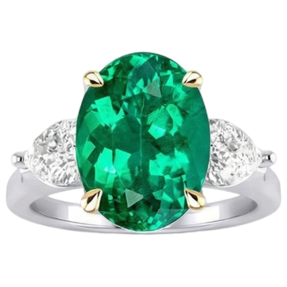 Émeraude Colombienne Bague avec Gemme 4 carats Or 14K Bicolore – vue d'angle