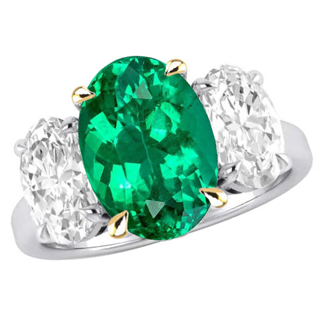 Émeraude Bague Pierre de Couleur 4-carats Or 14K Bicolore – vue principale