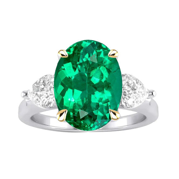 Émeraude Colombienne Bague avec Gemme 4-carats Or 14K Bicolore – vue principale