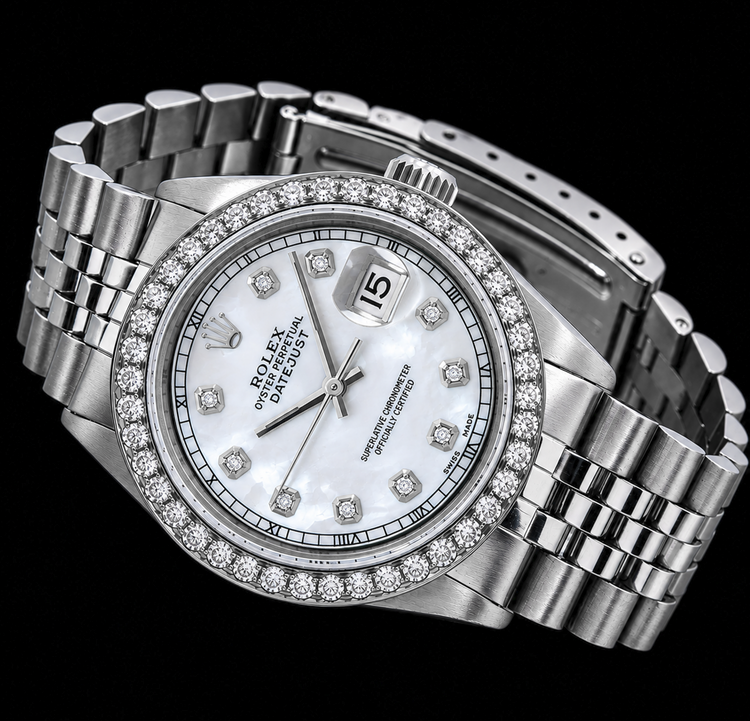 Rolex Datejust 1601 36 mm Cadran Diamants en Nacre Blanche Acier Inoxydable