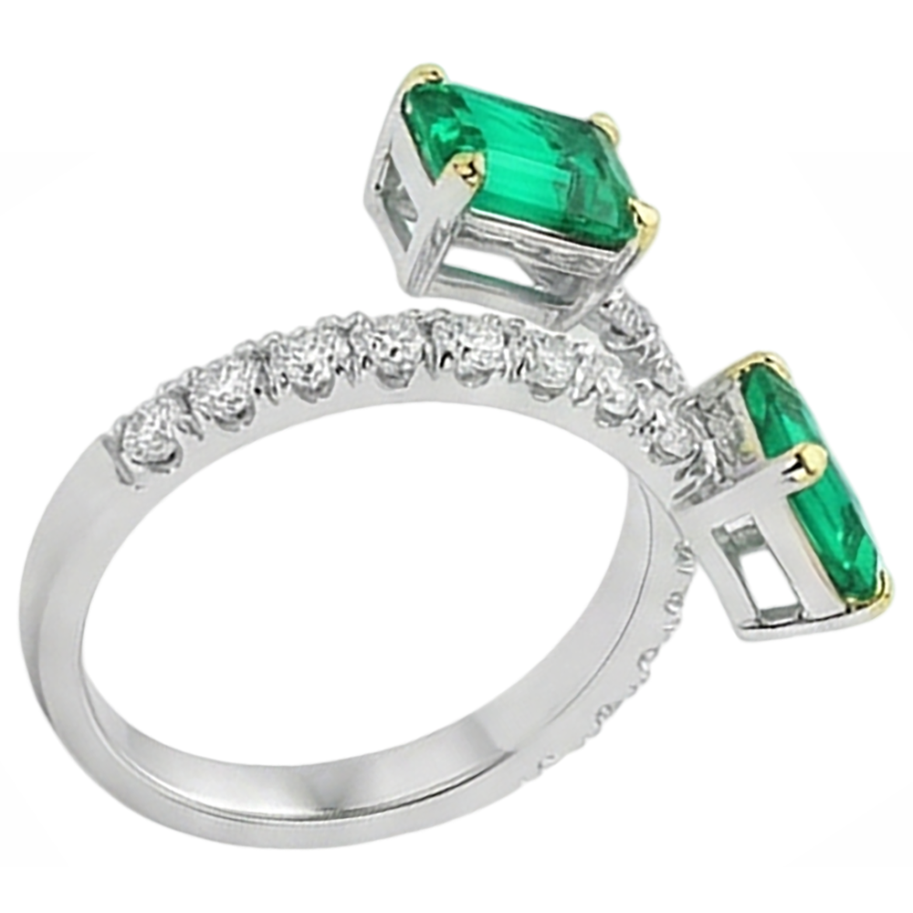 Émeraude Fine Bague Pierre Précieuse 2 carats Or Deux Tons 14 Carats – vue d'angle