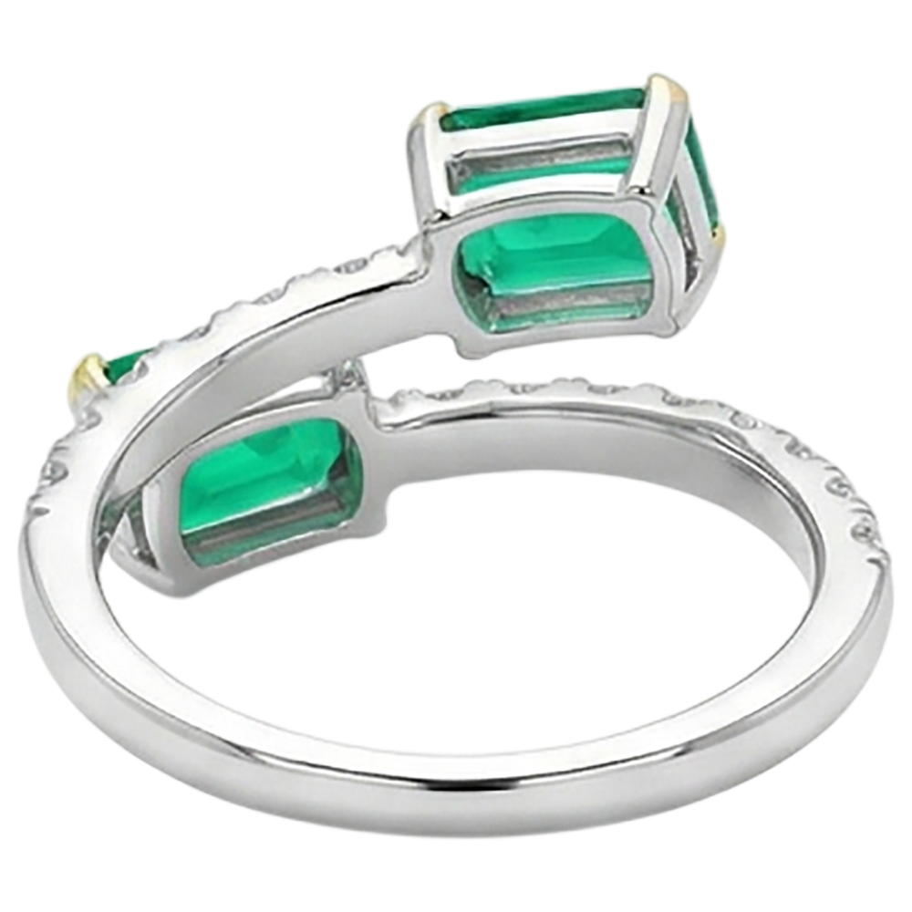 Émeraude Fine Bague Pierre Précieuse 2 carats Or Deux Tons 14 Carats – vue arrière