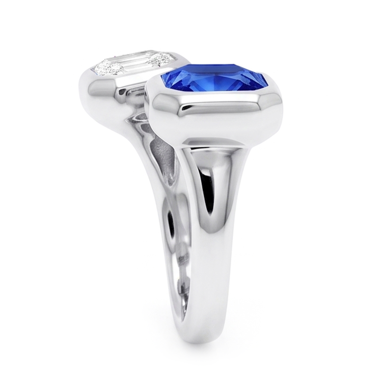 Toi et Moi Asscher Bague Diamant Serti Lunette Saphir Radiant 2.50 Carats