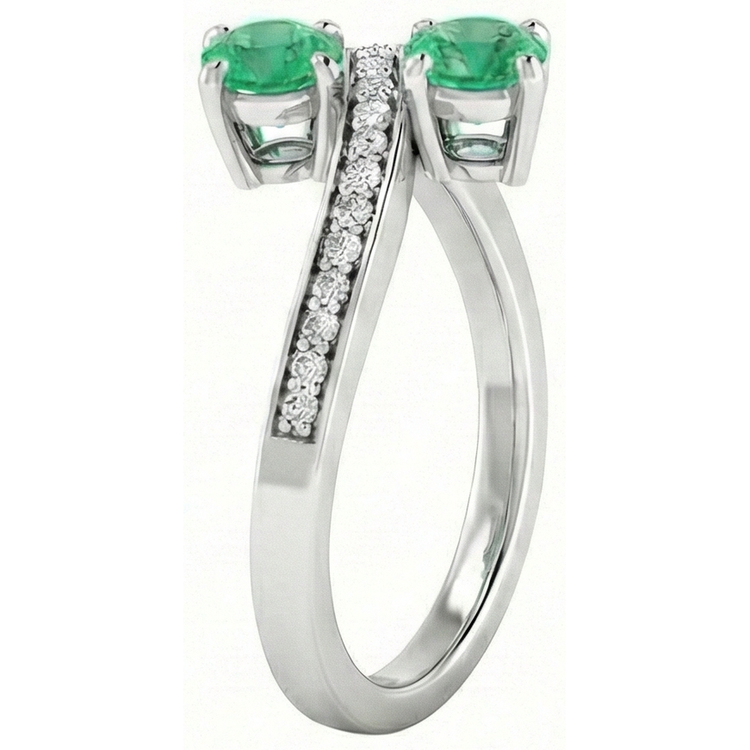 Toi et Moi Bague Ronde Vert Emeraude 2.60 Carats Diamant Naturels Extraits des Mines ( et non cultivés en laboratoire ) Or Blanc 14K