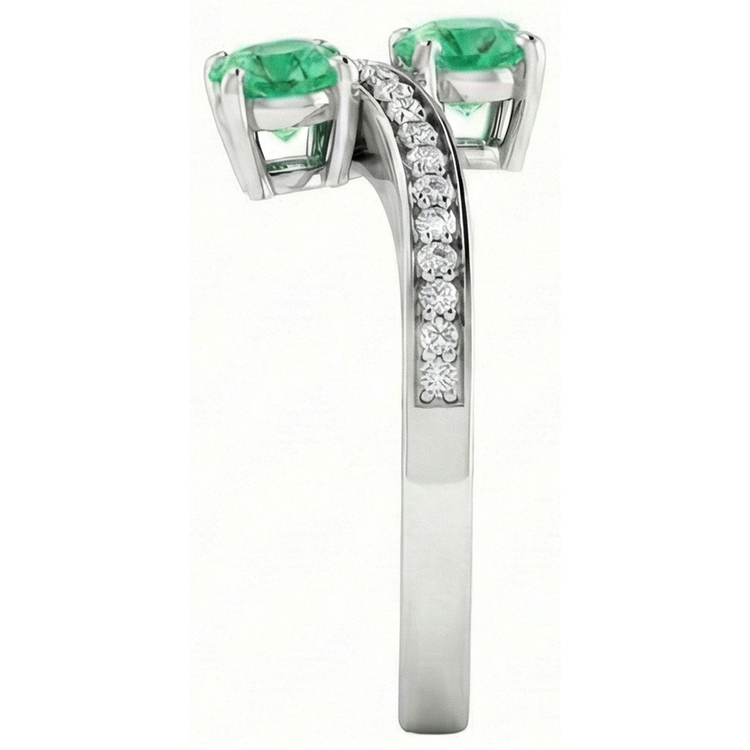 Toi et Moi Bague Ronde Vert Emeraude 2.60 Carats Diamant Naturels Extraits des Mines ( et non cultivés en laboratoire ) Or Blanc 14K