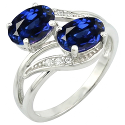 Toi et Moi Bague en diamant ovale de style ancien avec saphir du Sri Lanka 4.50 ct