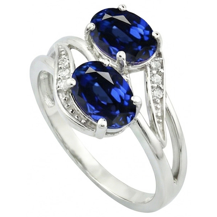Toi et Moi Bague en diamant ovale de style ancien avec saphir du Sri Lanka 4.50 ct