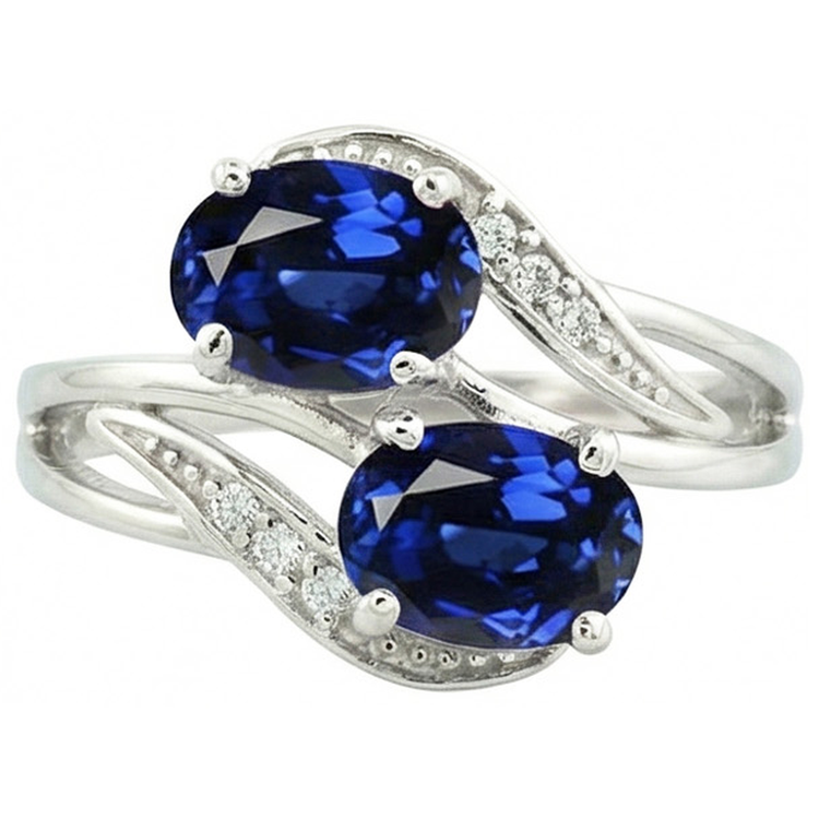 Toi et Moi Bague en diamant ovale de style ancien avec saphir du Sri Lanka 4.50 ct
