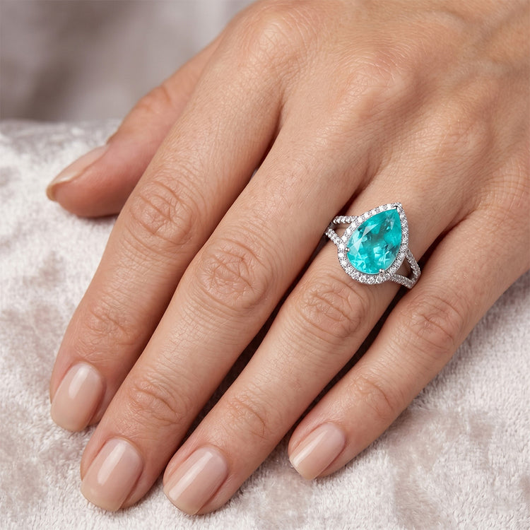 Tourmaline Paraiba Pavé Bague de Fiançailles Halo 2,75 carats en