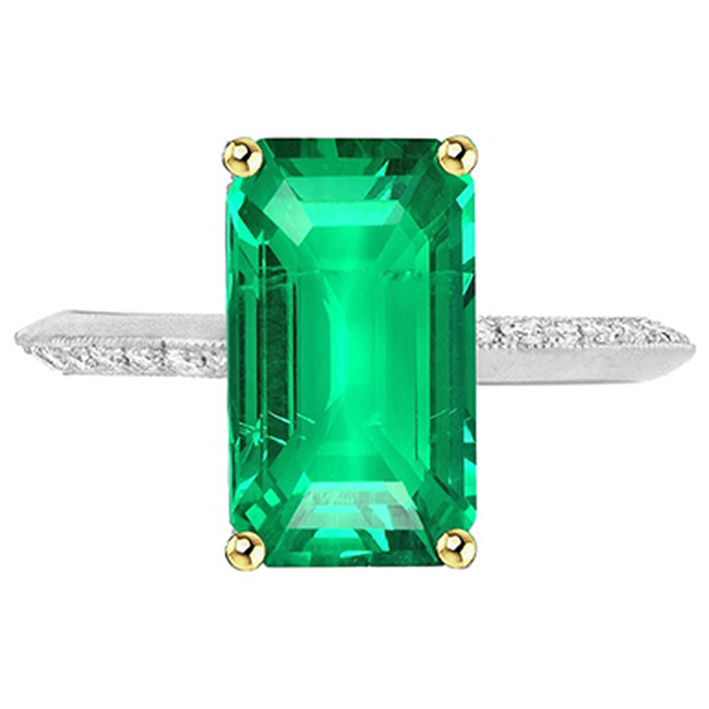 Taille Émeraude Émeraude bague en Or Bicolore 14 Carats – vue de face
