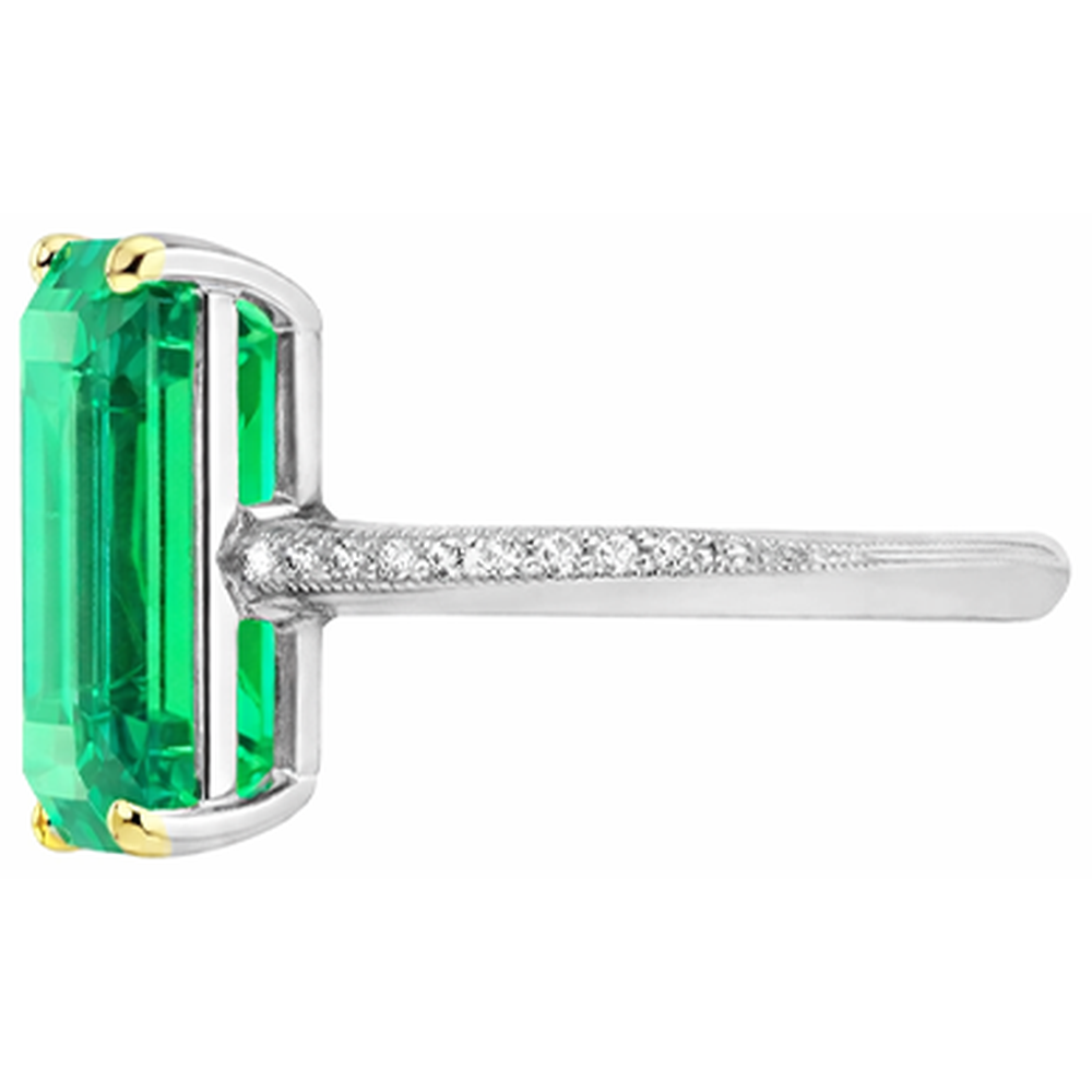 Émeraude Taille Émeraude Bague avec Gemme en Or Bicolore 14 Carats – vue de côté