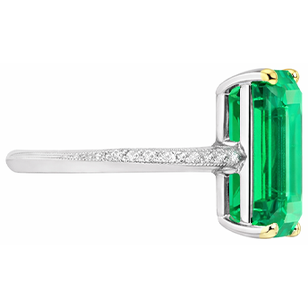 Bague avec Gemme Or Bicolore 14 Carats avec Émeraude – vue d'angle