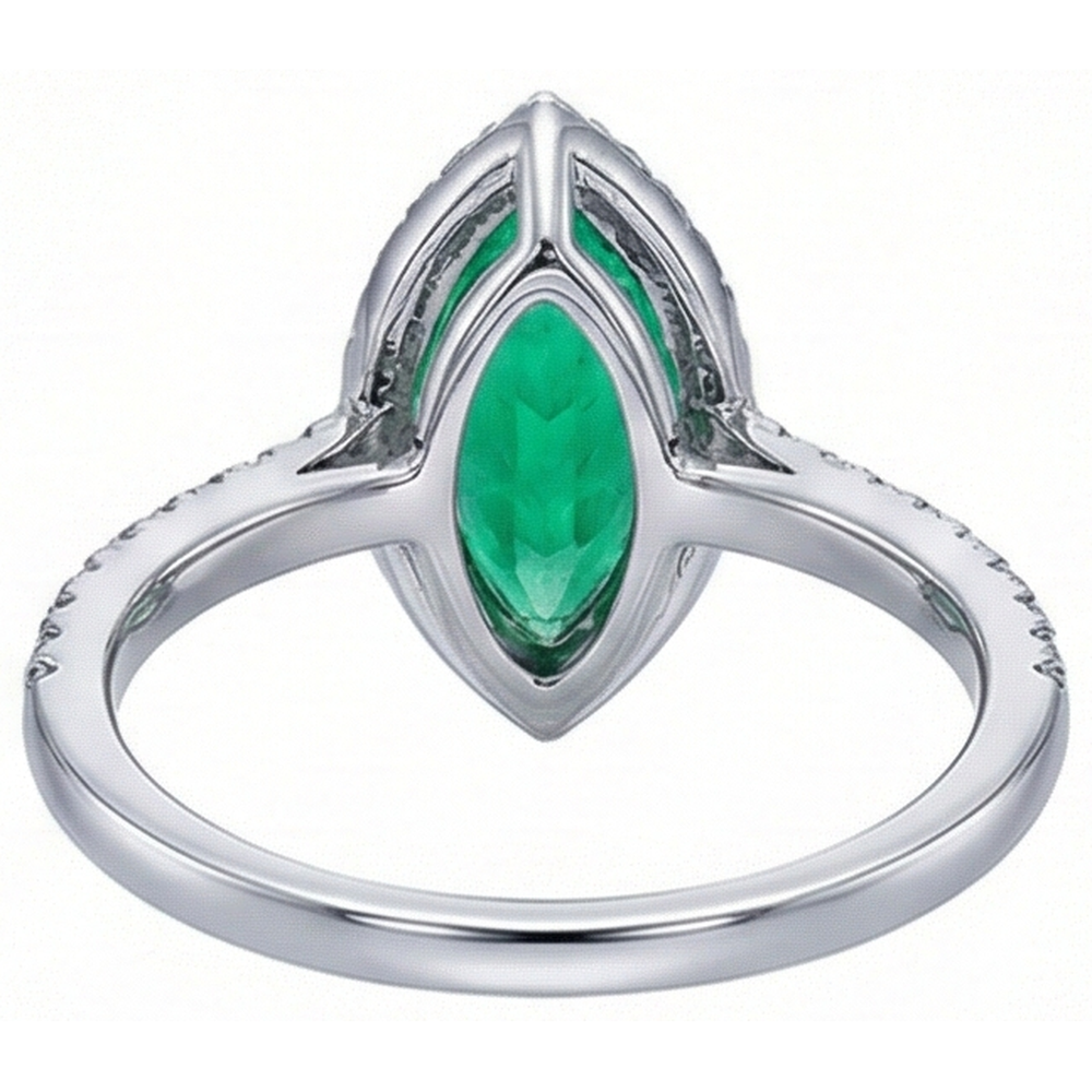 Marquise Émeraude Colombienne bague en Or Bicolore 14 Carats – vue arrière