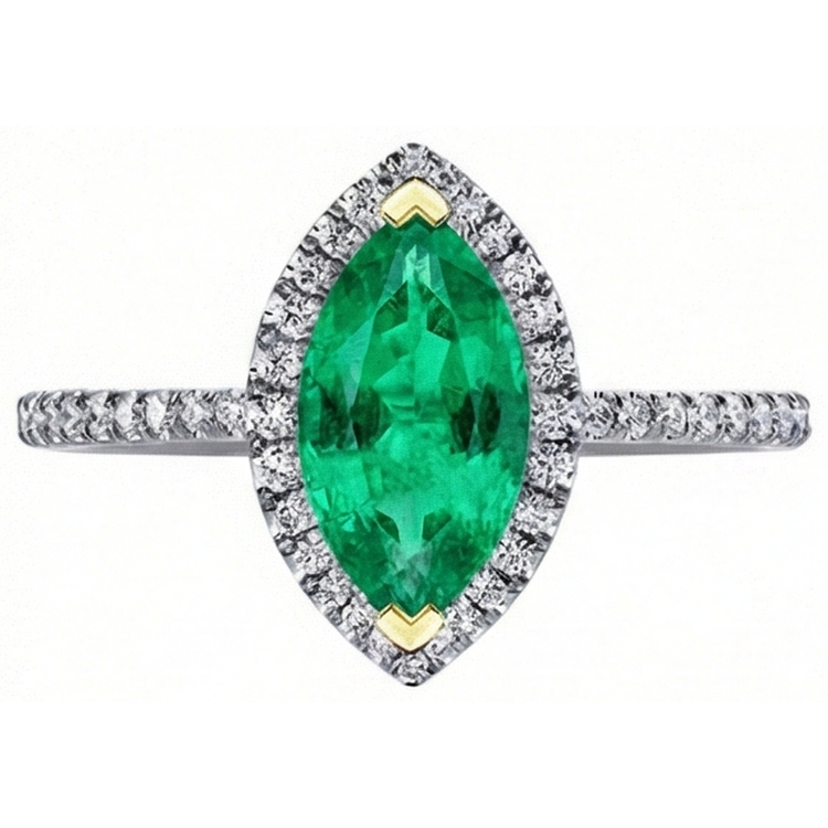 Émeraude Colombienne Bague Pierre Précieuse 2,50-carats Or Bicolore 14 Carats – vue d'angle