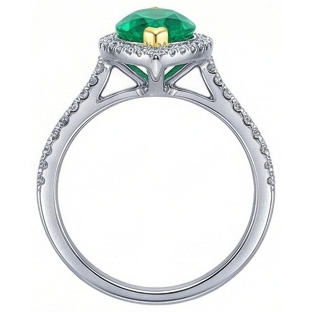 Marquise Émeraude Colombienne bague en Or Bicolore 14 Carats – vue de dessus