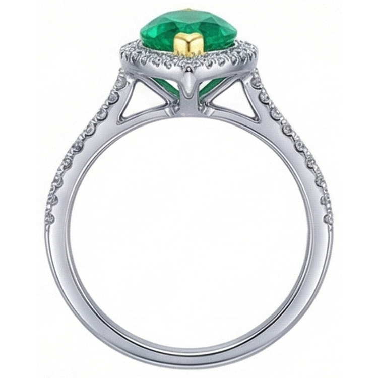 Marquise Émeraude Colombienne bague en Or Bicolore 14 Carats – vue de dessus