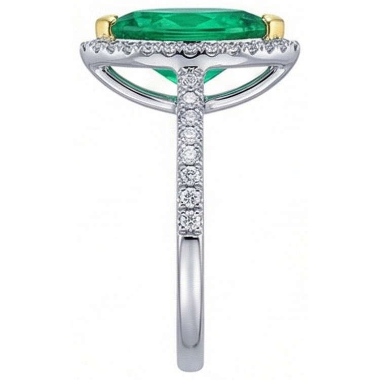 Émeraude Colombienne Bague Pierre Précieuse 2,50 carats Or Bicolore 14 Carats – vue de profil