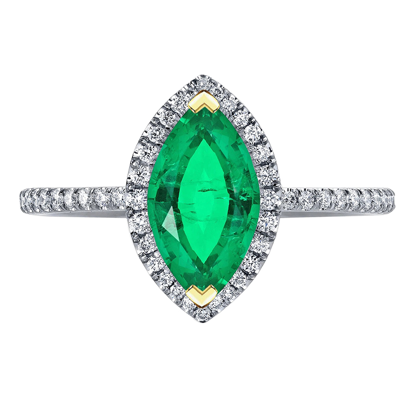 Marquise Émeraude Colombienne bague en Or Bicolore 14 Carats – vue principale