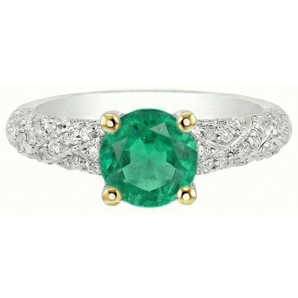 Taille Ronde Émeraude Fine bague en Or Bicolore 14 Carats – vue de profil