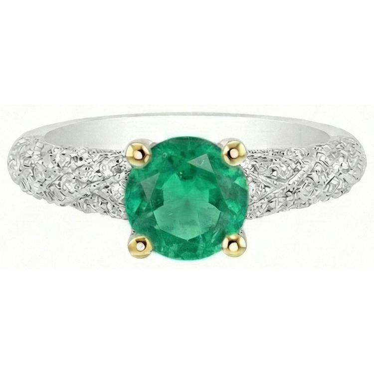 Taille Ronde Émeraude Fine bague en Or Bicolore 14 Carats – vue de profil