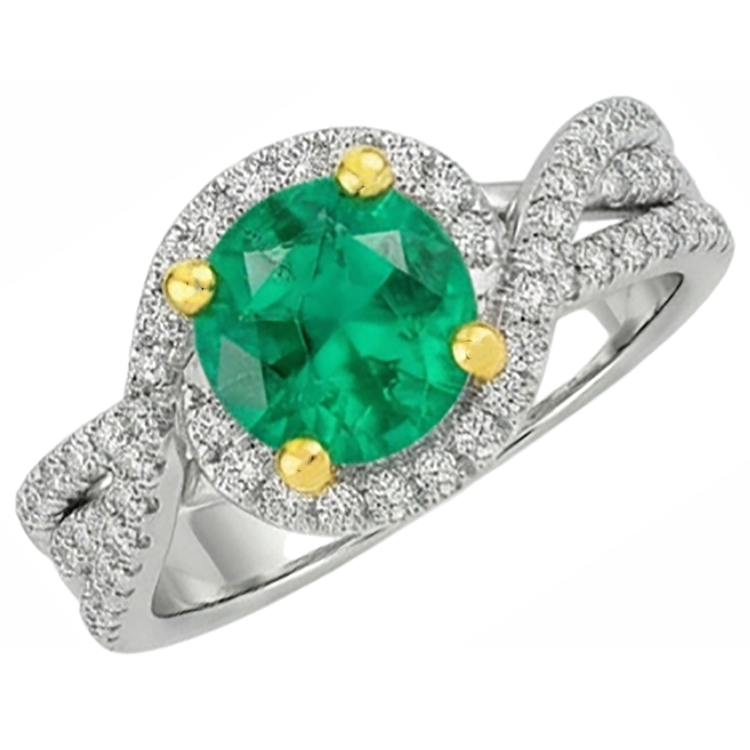 Émeraude Bague avec Gemme 2,50-carats Or 14K Bicolore – vue de profil
