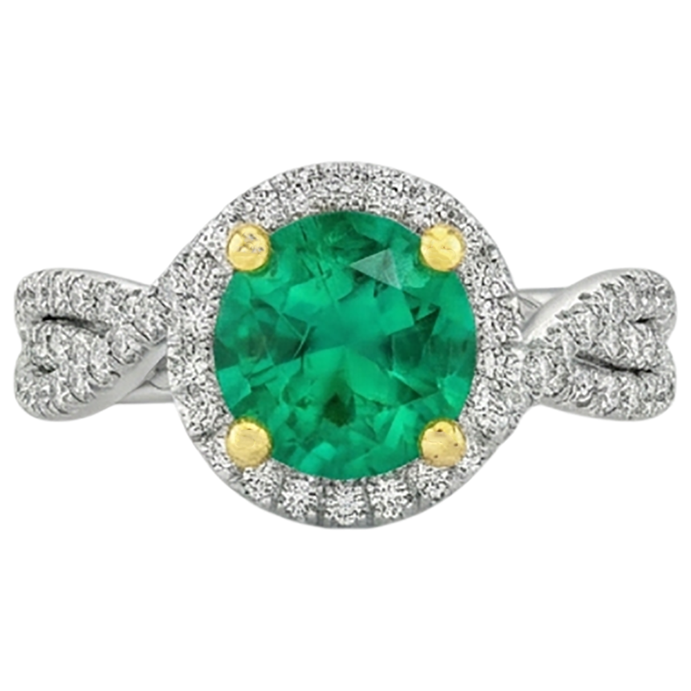 Émeraude Bague avec Gemme 2,50-carats Or 14K Bicolore – vue de côté