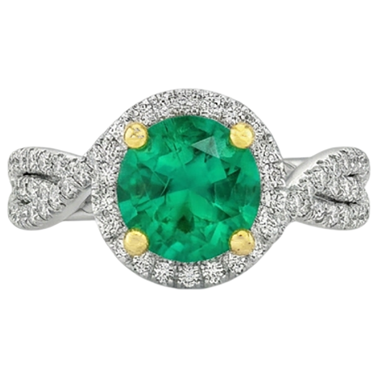Émeraude Bague avec Gemme 2,50-carats Or 14K Bicolore – vue de côté