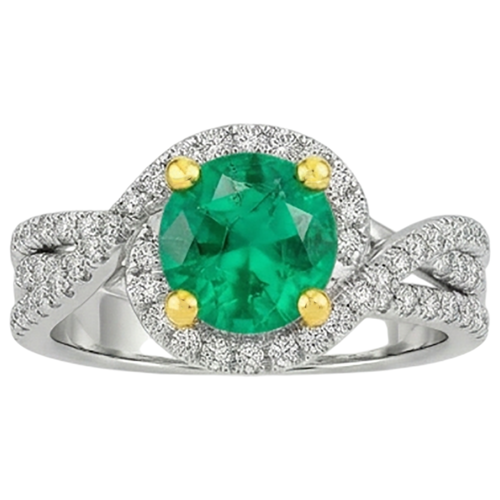Émeraude Bague avec Gemme 2,50-carats Or 14K Bicolore – vue de face