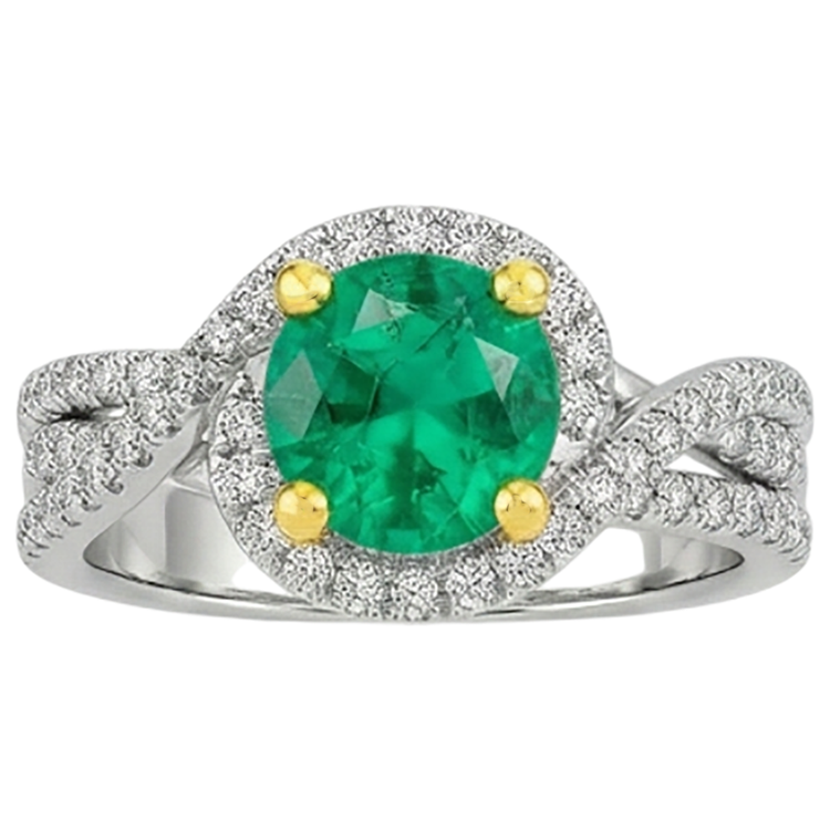 Émeraude Bague avec Gemme 2,50-carats Or 14K Bicolore – vue de face