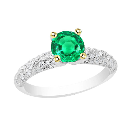 Émeraude Fine Taille Ronde Bague avec Gemme en Or Bicolore 14 Carats – vue principale
