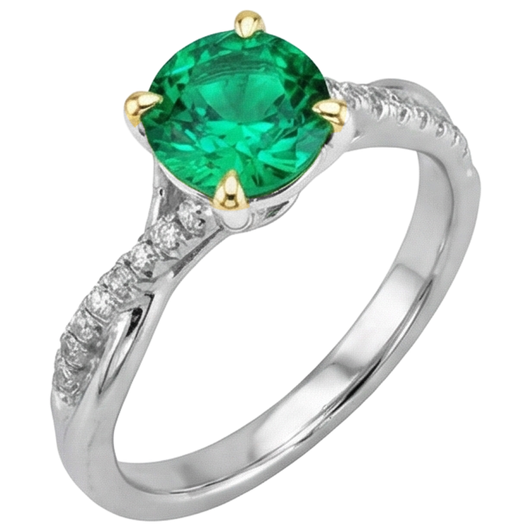 Émeraude Colombienne Bague Pierre de Couleur 2-carats Or 14K Bicolore – vue de côté