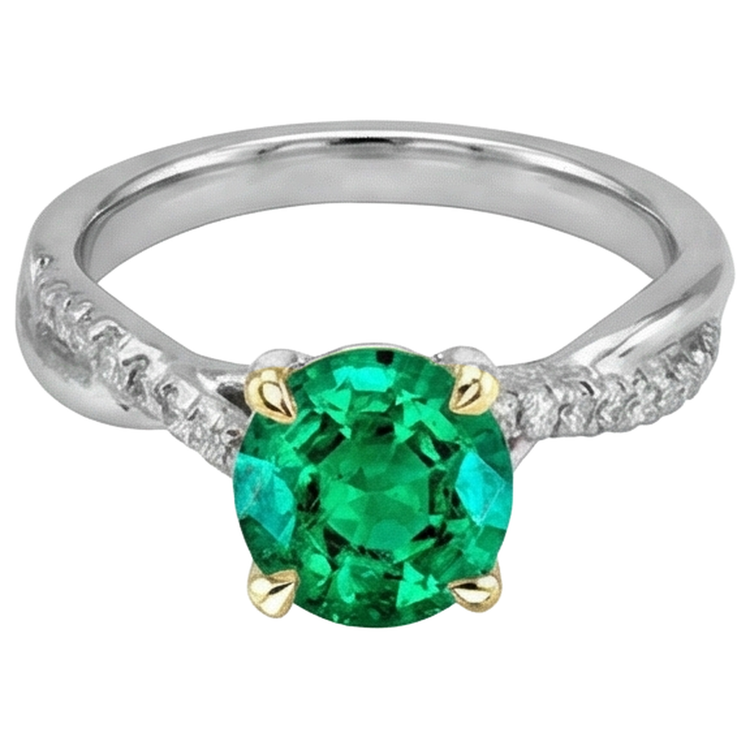 Émeraude Colombienne Bague Pierre de Couleur 2 carats Or 14K Bicolore – vue de face