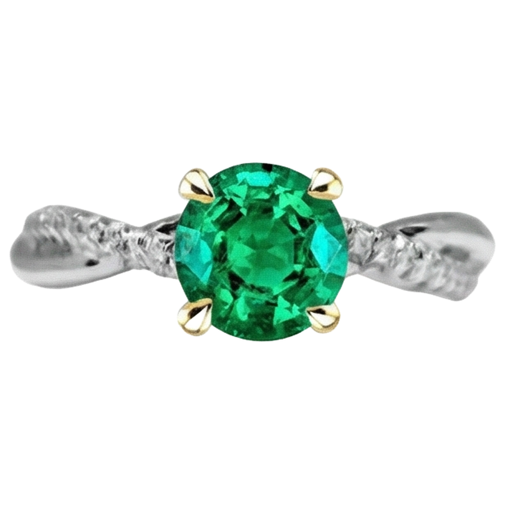 Émeraude Colombienne Bague Pierre de Couleur 2-carats Or 14K Bicolore – vue d'angle