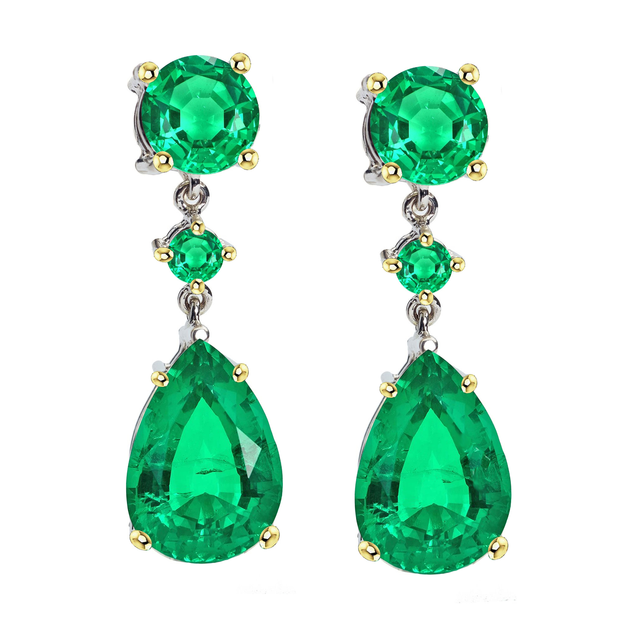 Émeraude Fine Gemstone Earring 2 carats Or Deux Tons 14 Carats – vue principale