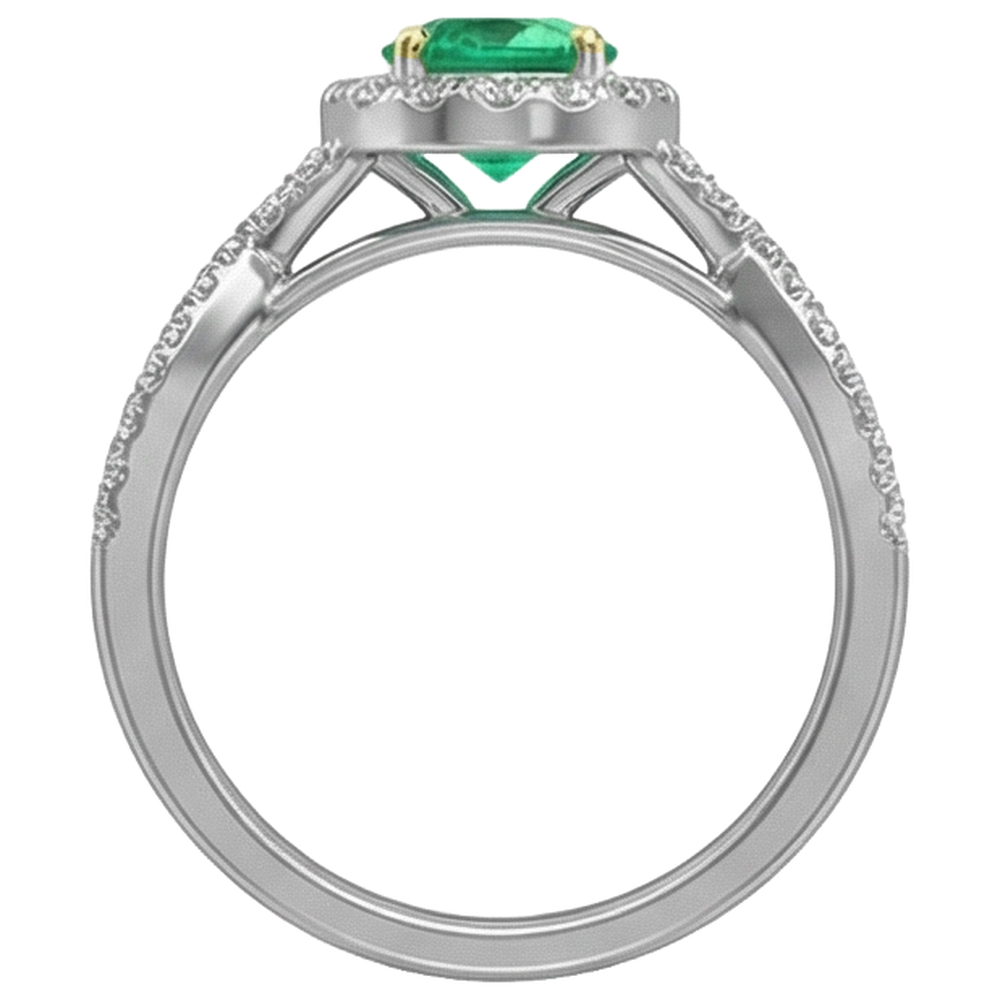 Émeraude Colombienne Taille Brillant Bague avec Gemme en Or Deux Tons 14 Carats – vue de profil