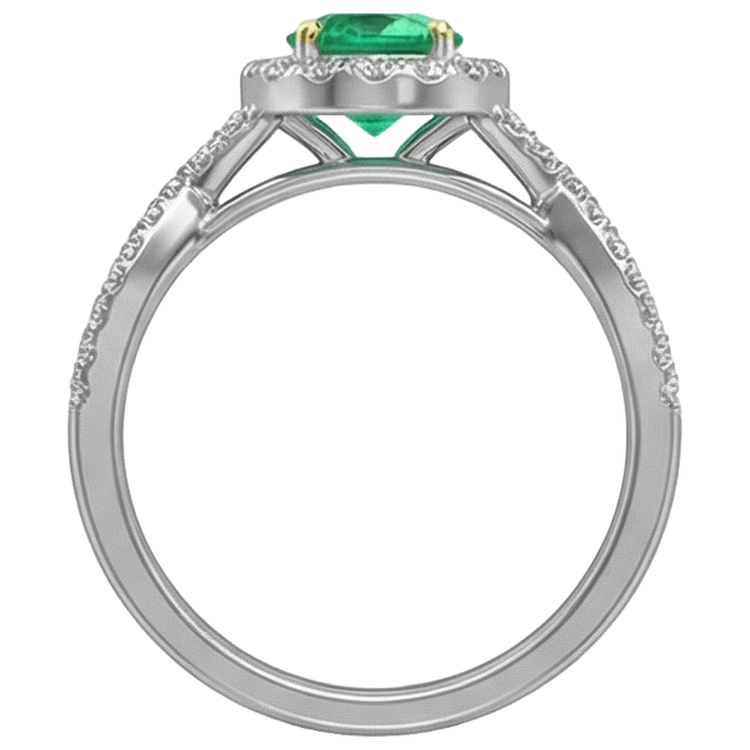 Émeraude Colombienne Taille Brillant Bague avec Gemme en Or Deux Tons 14 Carats – vue de profil
