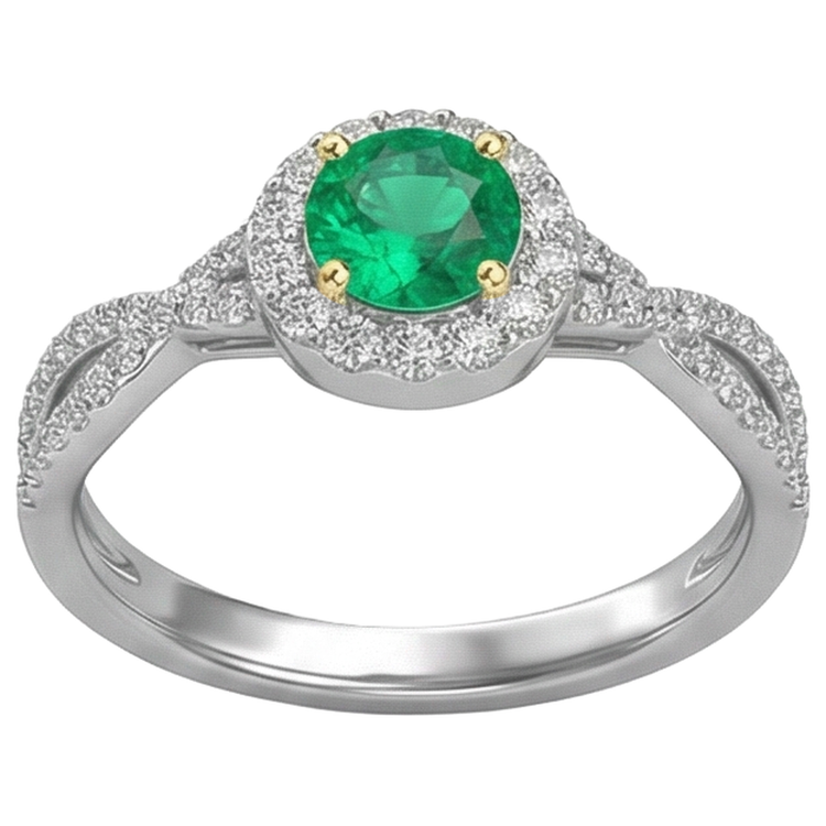 Émeraude Colombienne Taille Brillant Bague avec Gemme en Or Deux Tons 14 Carats – vue d'angle
