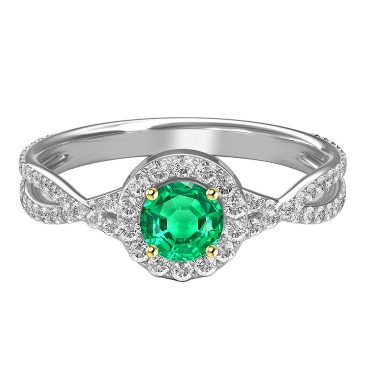 Taille Brillant Émeraude Colombienne bague en Or Deux Tons 14 Carats – vue principale