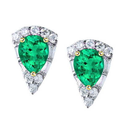 Gemstone Earring Or Bicolore 14 Carats avec Émeraude Fine – vue principale