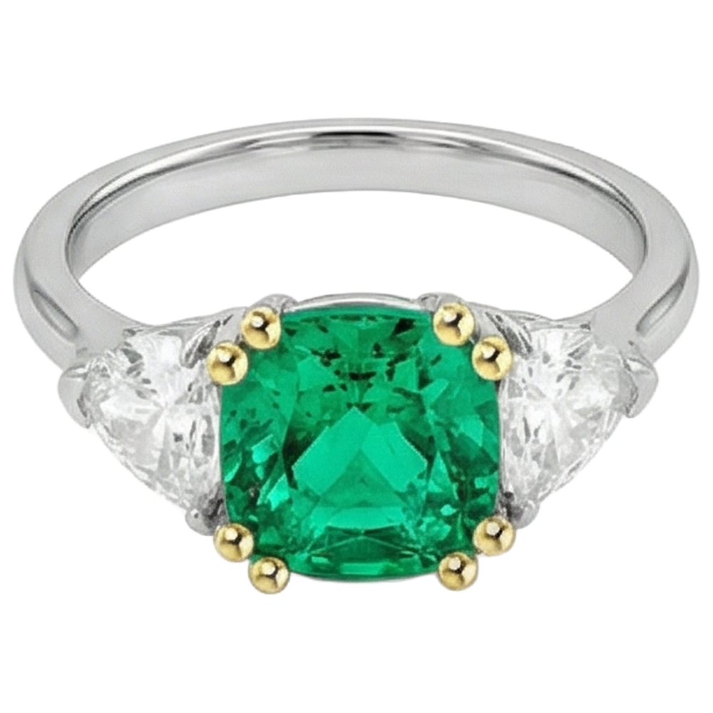 Émeraude Taille Coussin Bague avec Gemme en Or 14K Bicolore – vue de profil