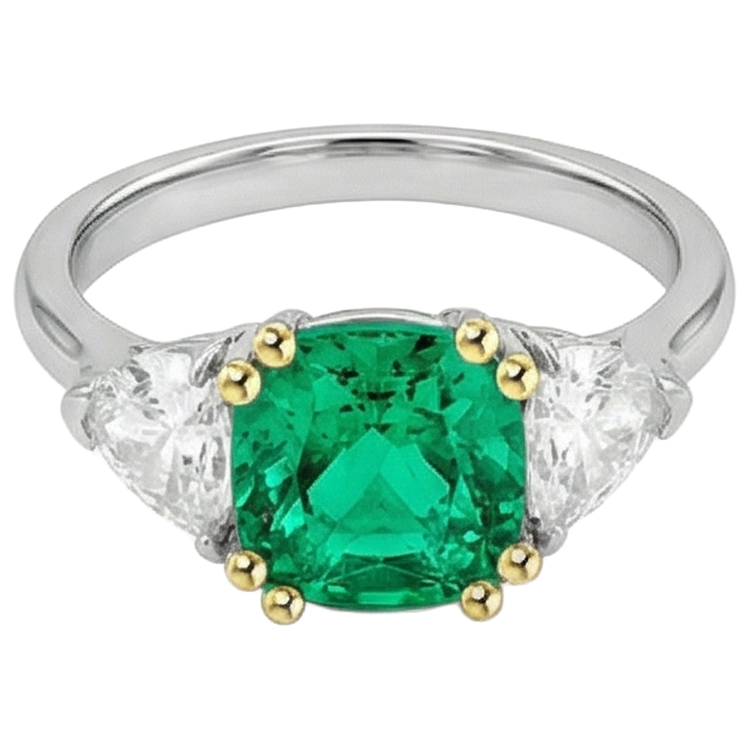 Émeraude Taille Coussin Bague avec Gemme en Or 14K Bicolore – vue de profil
