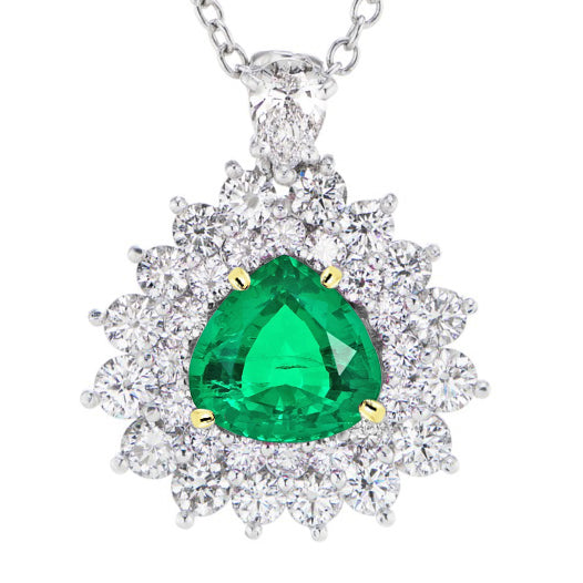 Émeraude Trilliant Pendentif Gemme en Or Deux Tons 14 Carats – vue principale