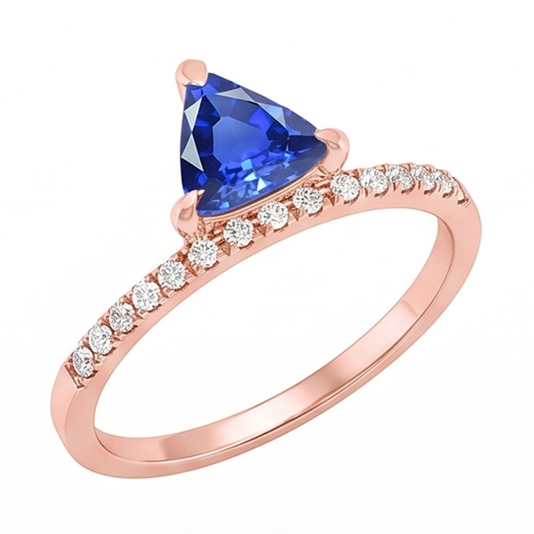 Trillion de pierres précieuses bague sertie de griffes saphir bleu 1.50 carats de diamants